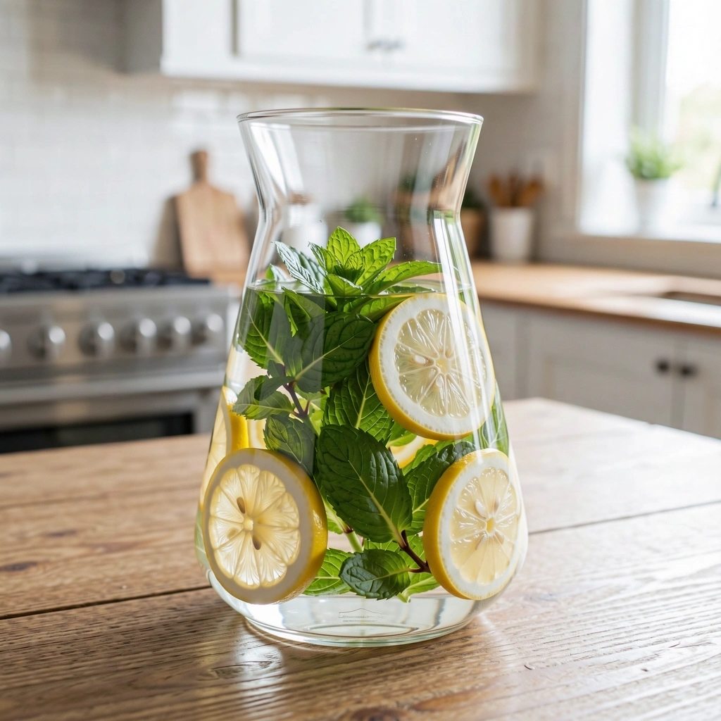 Frisches Wasser mit Zitrone und Minze